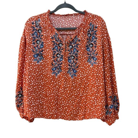 Urban Outfitters Women’s Blouse Sz M Embroidered Floral Boho Peasant - Picture 1 of 7